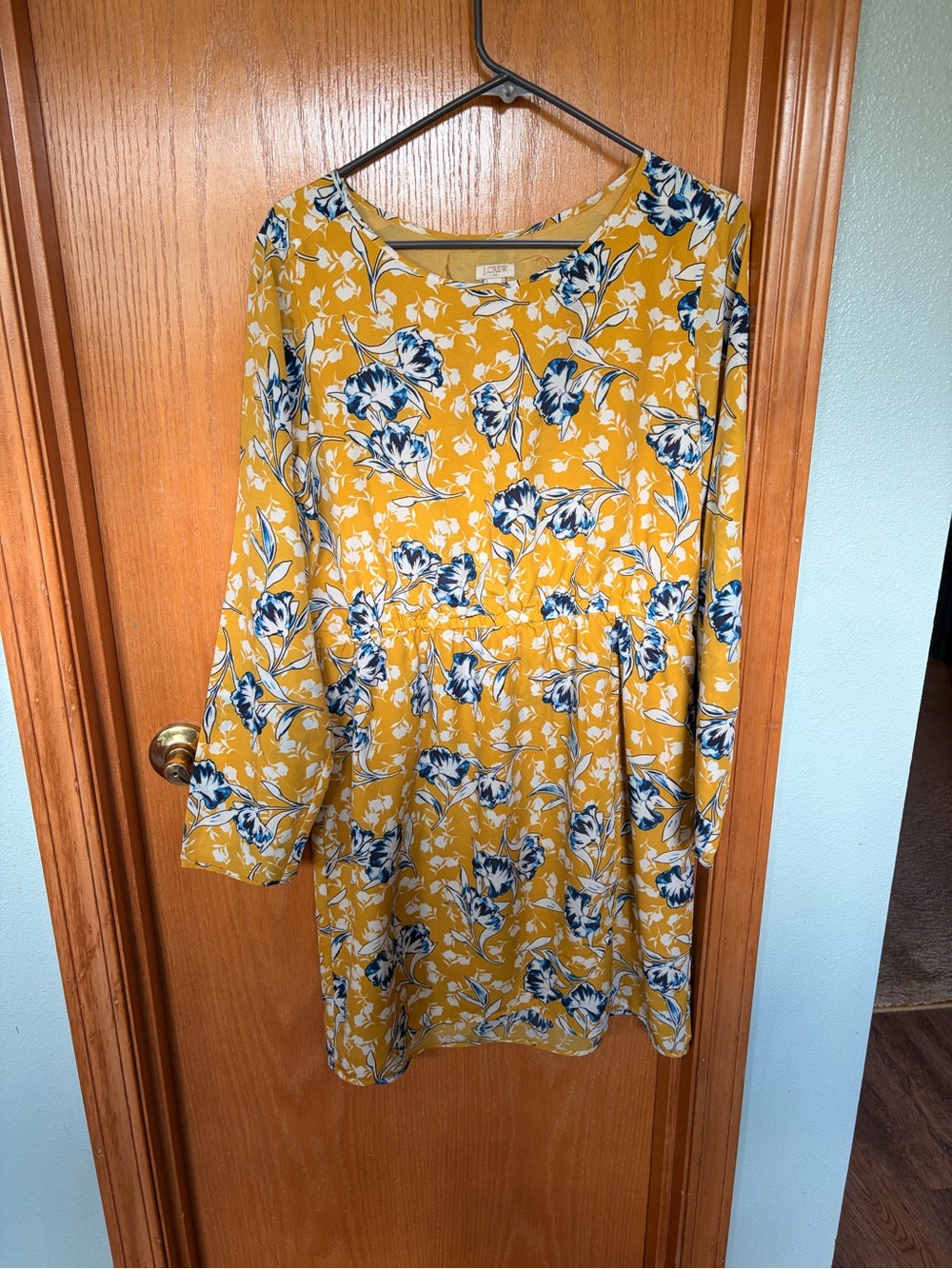J. Crew Mustard Yellow Floral Long-Sleeve Dress